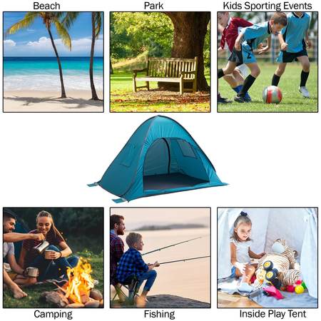 Wakeman Pop Up Beach Tent - Fits 2 People - Sun Shelter with UV Protection and Ventilation by Blue 75-CMP1105